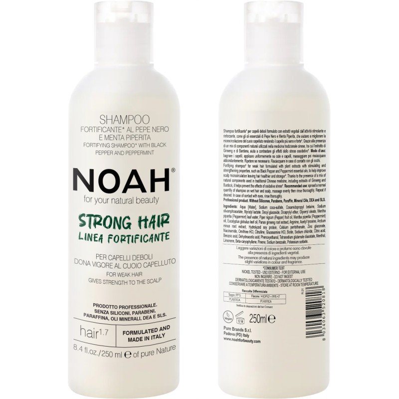 1.7. Shampoo With Black Peper And Pepermint Plaukus stiprinantis šampūnas silpniems, slenkantiems plaukams, 250 ml