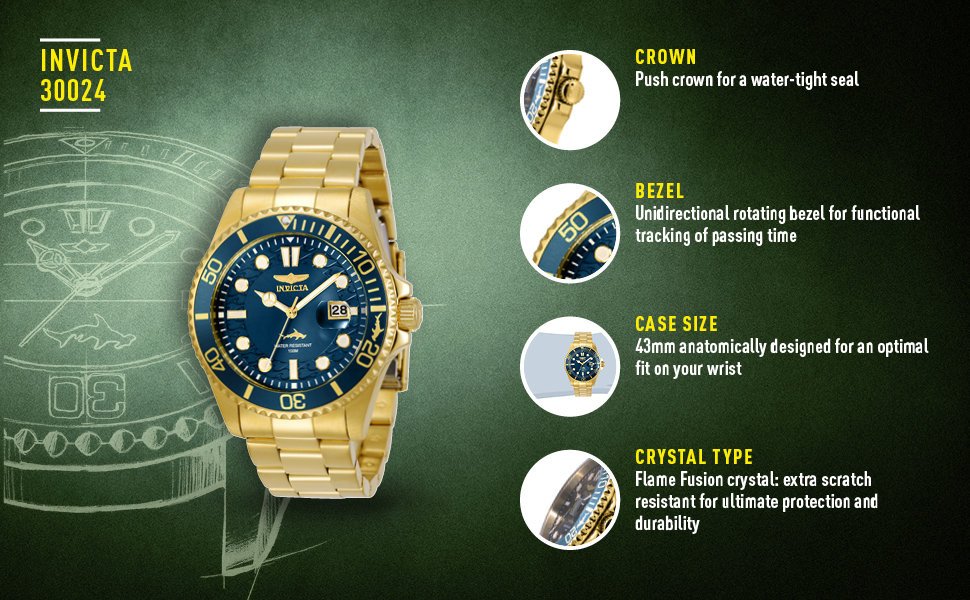 Vyriškas laikrodis INVICTA PRO DIVER 30024 – WR100, korpusas 43 mm – 5