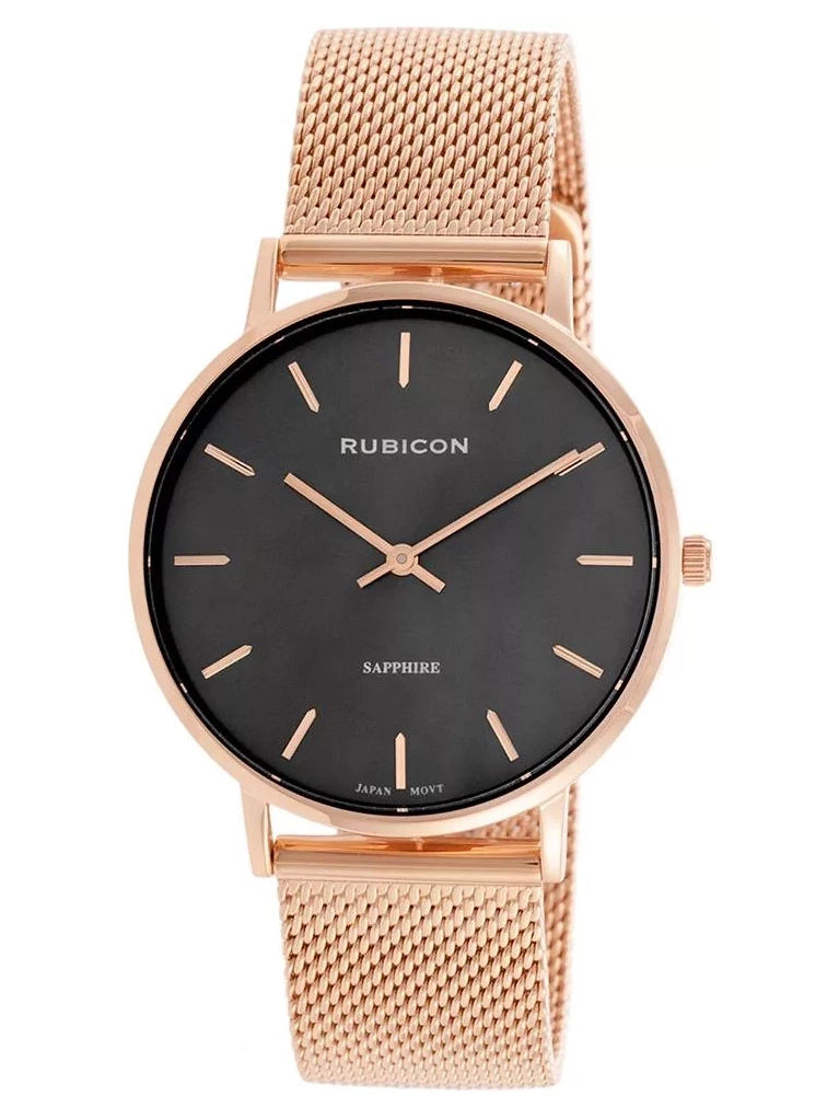 Moteriškas laikrodis RUBICON RNBD76 – juodas/rožinis auksas