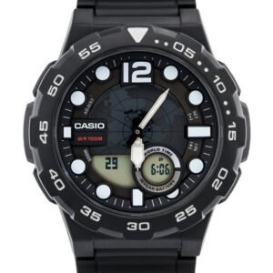 CASIO VYRIŠKAS LAIKRODIS AEQ-100W 1AV (zd070a) – PASAULINIS LAIKAS + DĖŽUTĖ