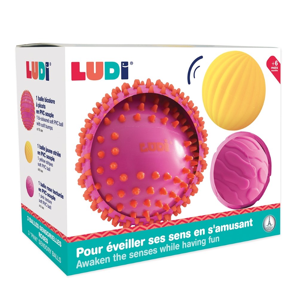 LUDI sensoriniai kamuoliukai, rožinė ir geltona, 3 vnt. – papildomas vaizdas 1