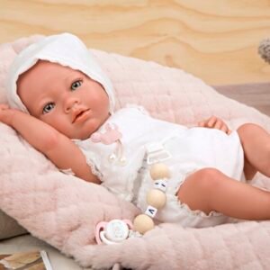 Reborn lėlytė baltais rūbeliais, mergaitė, 38 cm