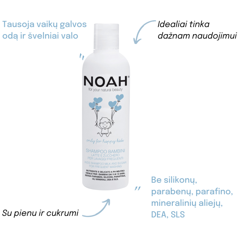Kids Shampoo Milk And Sugar For Frequent Washing Vaikiškas maitinamasis šampūnas su pienu ir cukrumi dažnam naudojimui, 250 ml – papildomas vaizdas 1
