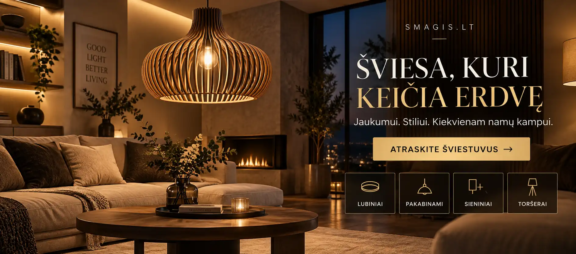 Šviestuvai ir apšvietimo įranga – lubiniai, pakabinami, sieniniai šviestuvai ir toršerai